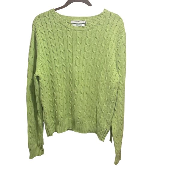 Tommy Hillfiger Womens Vintage Green Cable Knit Chunky Sweater XL Y2K Preppy - Picture 1 of 7